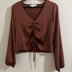 Hippie Rose Ruched-Front Satin Top / Rust Orange color